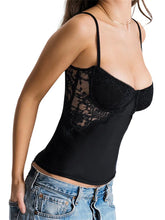 Sleeveless Strap V-neck Low Cut Camis for Black Slim Fit Lace Patchwork See Through Tank Mini Vest Crop Tops